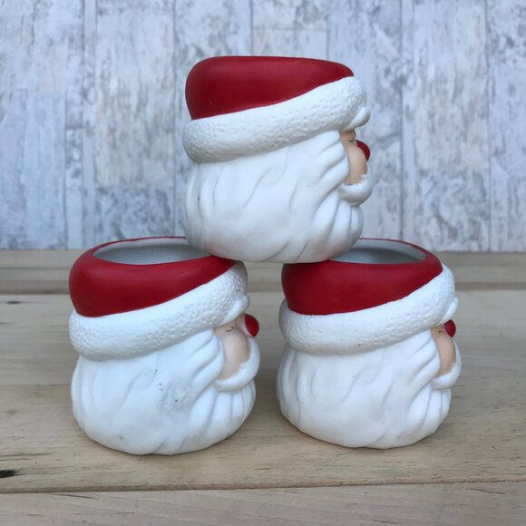 Ceramic Hallmark Rednose Jolly Santa Head Votive Holder- set of 3 - Picture 3 of 12